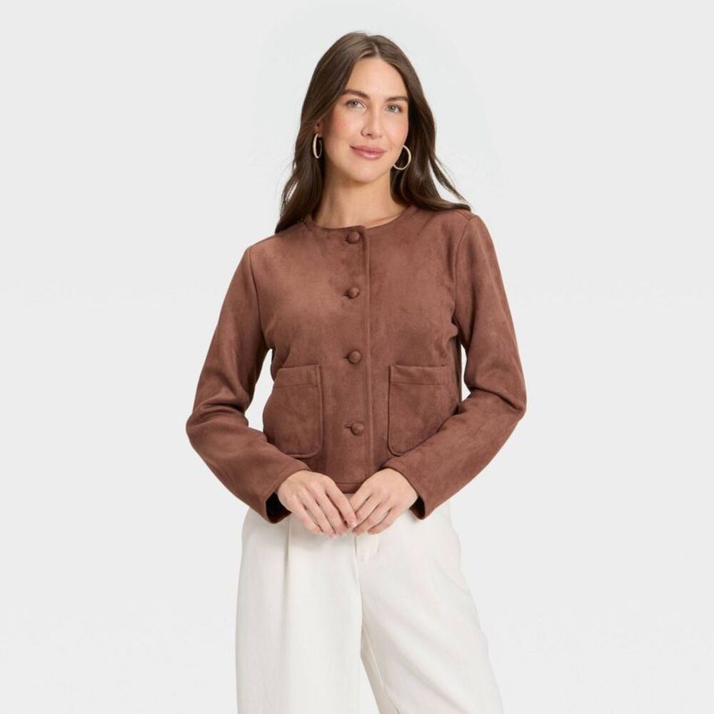 A New Day - Women's Faux Suede Lady Jacket - A New Day Brown L Brown
